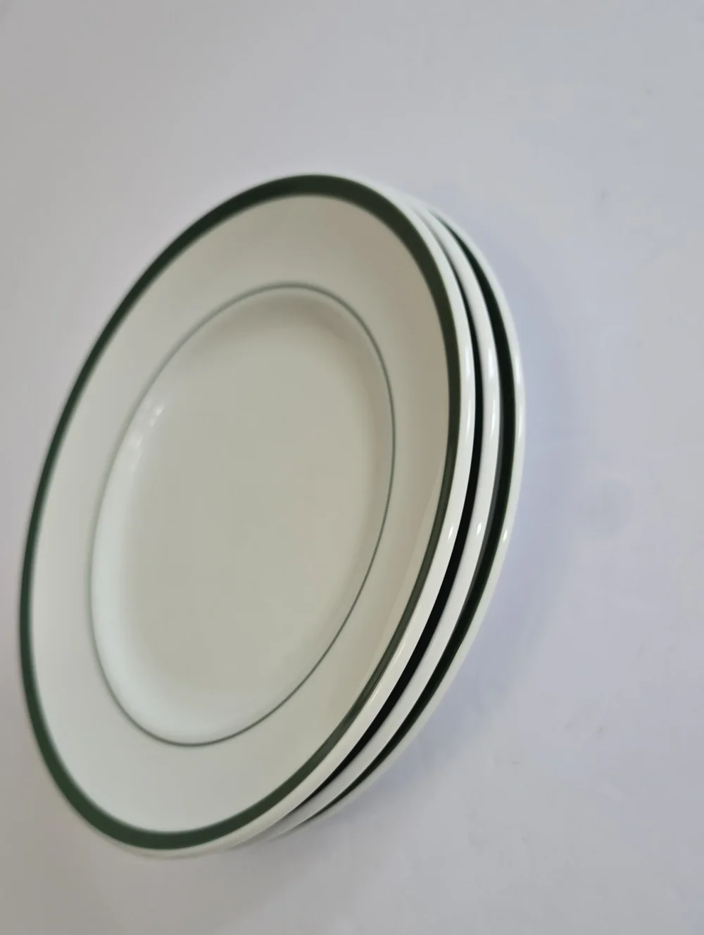 Williams Sonoma Set Of 3 Brasserie Salad Plates Porcelain White Green Rim Japan